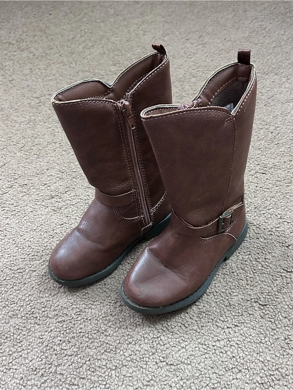Baby Girl Size 8 Osh Kosh Lumi Brown Boots Riding Boots “Leather” Look Zip Sides